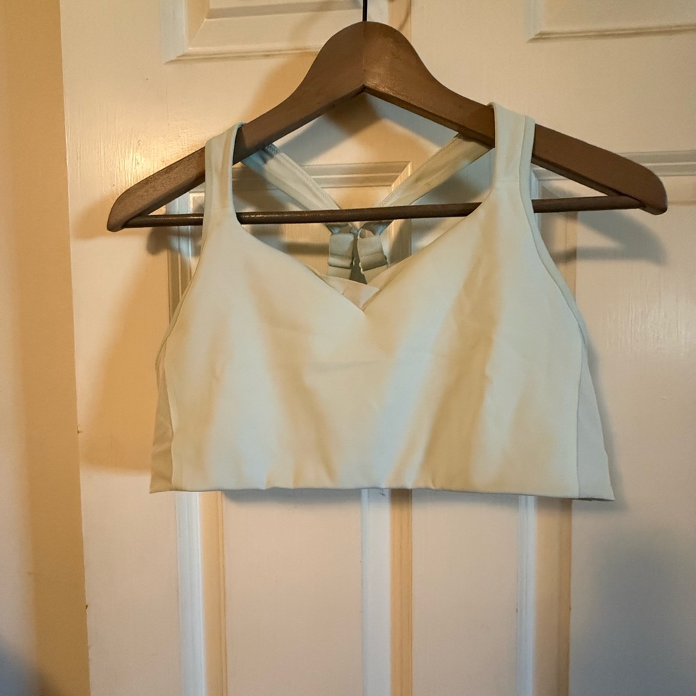 Brooks Cream Cross-Back Sports Bra